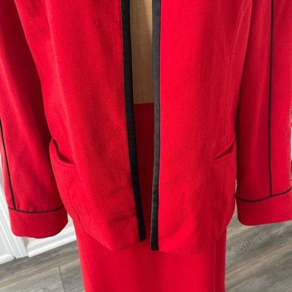 Koehler Vintage Womens Straight Skirt Suit Set 100% Wool Red Black Open Jacket - Picture 3 of 12